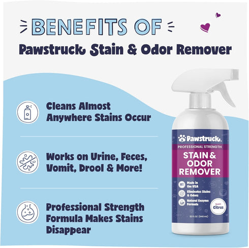 Pawstruck Professional Strength Pet Stain & Odor Remover - Natural Enzyme Cleaning Agent for Dogs & Cats 32 oz