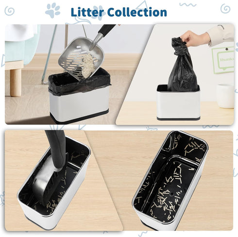 FHTONGE Stainless Steel Cat Litter Scoop Holder, Detachable Metal Cat Scooper Caddy, Universal Kitty Pooper Stand Trash