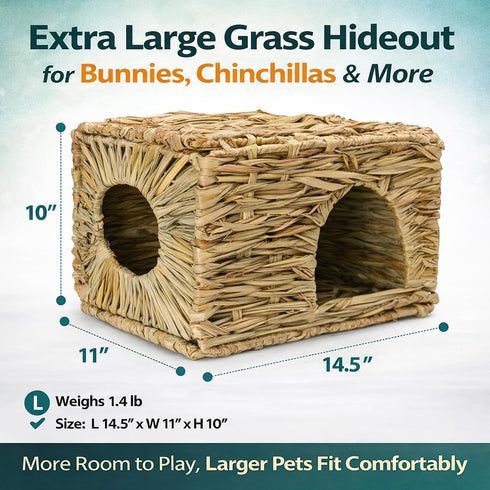 Chinchilla (1 Pack) HERCOCCI Extra Large Grass House for Rabbit, Foldable & Comfortable - Small Animal Hut Play