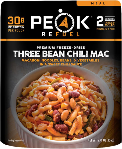 Peak Refuel Three Bean Chili Mac - Vegan Freeze Dried Backpacking Food, High Protein, Quick Prep, Lightweight Meals