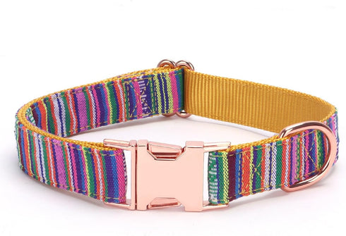 Colored Stripe Dog Collar, Soft Adjustable Collars with Metal Buckle for Small Medium Large Dogs, Perfect Pet Gift (M,
