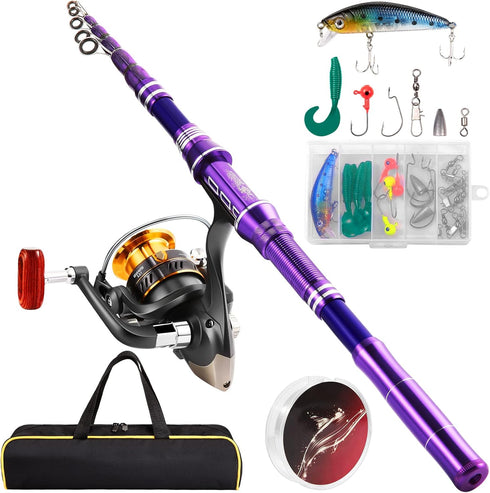 Telescopic Fishing Rod Kit - Carbon Fiber Fishing Pole and Reel Combos with Travel Bag