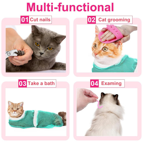 Kritkin 10 Set Pcs Cat Bathing Bag Pet Mesh Shower Bag Anti Bite and Scratch Pet Grooming for Washing Brush, Cat