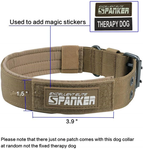 EXCELLENT ELITE SPANKER 1.5" Width Adjustable Military Dog Collar, Coyote Brown, Metal D Ring & Buckle