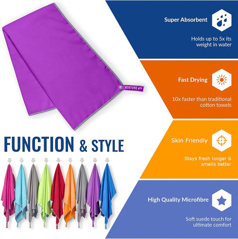 4TH Backpacking, Swimming, 3 VENTURE Quick Dry Travel Towel - Fast Drying Ultra Soft Microfiber Towels - Essential