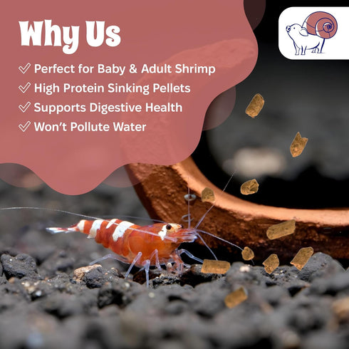 3.5oz/100mg Snout and Shell Snowflakes Shrimp Food - High Protein Sinking Soy Pellets for Tropical Freshwater