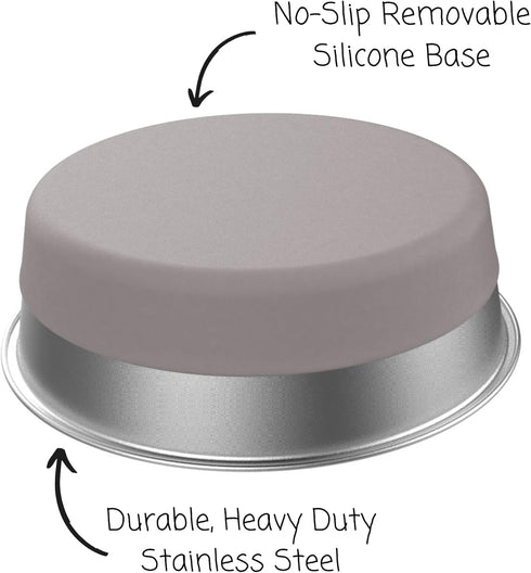 Messy Mutts Stainless Steel Heavy Gauge Bowl, Non-Slip Removable Silicone Base, Medium, 2.5 Cups, Warm Grey