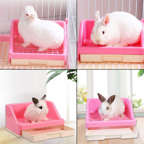 kathson Rabbit Litter Box Trainer Small Animal Potty Corner Toilet with Drawer Pet Cage Pan Litter Bedding Box