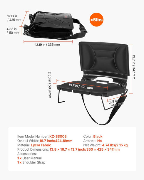 VEVOR Stadium Seat, Folding Bleacher Chair with Back Support and Thick Cushion, Padded Stadium Seat for Bleacher