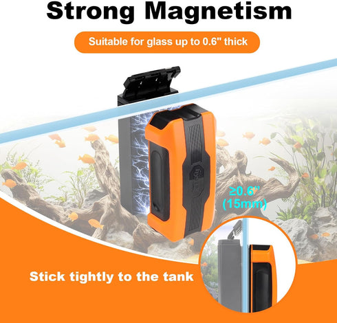 hygger Aquarium Magnetic Brush, Fish Tank Glass Algae Scrubber with Detachable Stainless Steel and Plastic Scraper