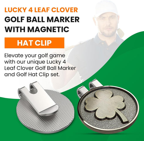 K9King Lucky 4 Leaf Clover Golf Ball Marker and Magnetic Hat Clip, Unique Shamrock Golf Accessories