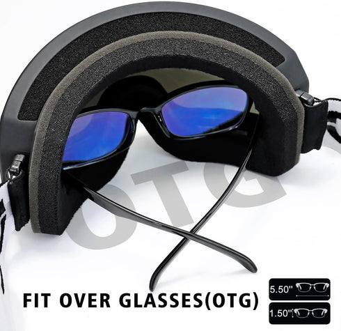 SPOSUNE Ski Goggles Over Glasses, Anti-fog Anti-UV Snow Goggles for Men, Women, Youth Skiing