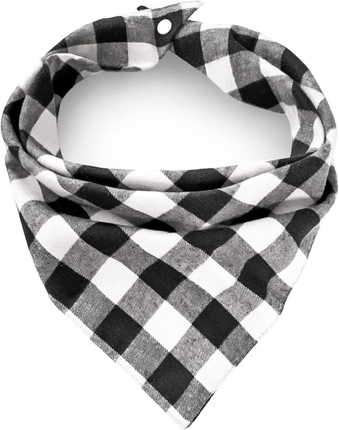 Christmas Plaid Dog Bandana with Button - Dual Layer Scarf Soft Cotton Triangle Bib for Small Medium Large Extra Large