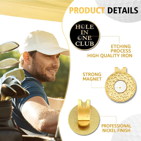 Hole in One Club Black Gold Golf Ball Marker with Hat Clip, Funny Golf Accessories for Men, Women, Gifts