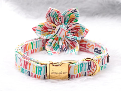 Unique Style Paws Dog Collar with Flower - Adjustable Birthday Dog Collar with Flower Pattern for Small Medium Large