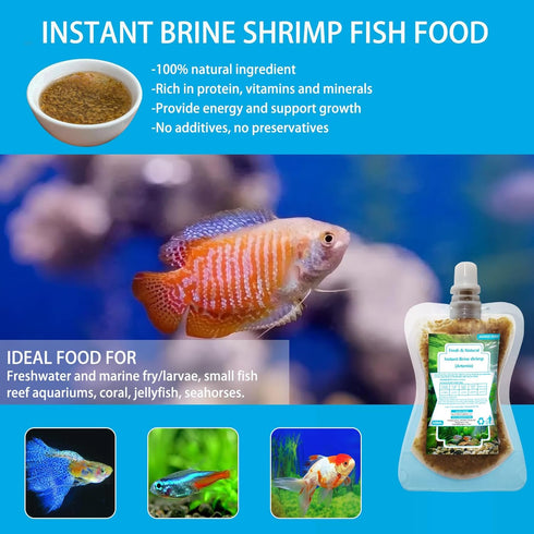 Brine Shrimp Fish Food, Ready to Use Aquarium Fish Food, Non-Living Instant Food for Betta Saltwater Marine Freshwater