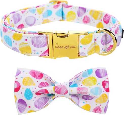 Unique Style Paws Easter Dog Collar with Bow, Colorful Egg Pet Collar for Small Medium Large Dogs