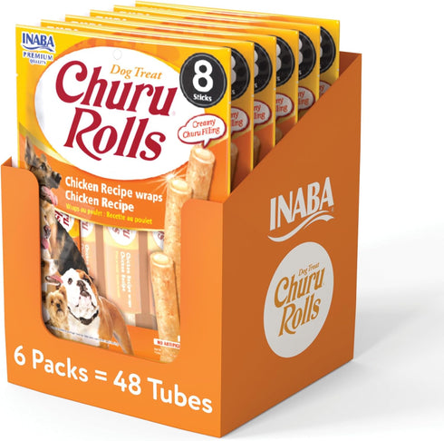 INABA Churu Rolls for Dogs, Grain-Free, Soft/Chewy Baked Chicken Wrapped Churu Filled