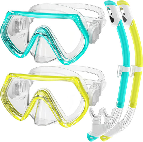 ZipAura 2 Sets Kids Snorkeling Gear for Ages 3-14, Anti-Fog 180 Clear View