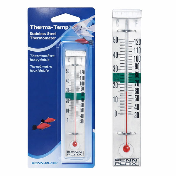 Penn-Plax Therma-Temp Stainless Steel Thermometer - Accurate Aquarium Thermometer - Easy to