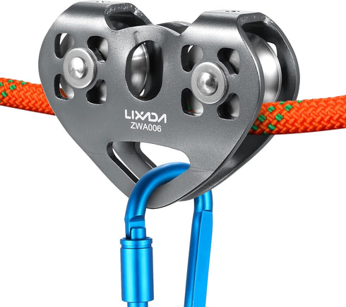 LIXADA Zip Line Pulley 30KN, Tandem Speed Double Pulley for 1/4 5/16 3/8 1/2 Cable, Holds Up to 6700lbs for Backyard