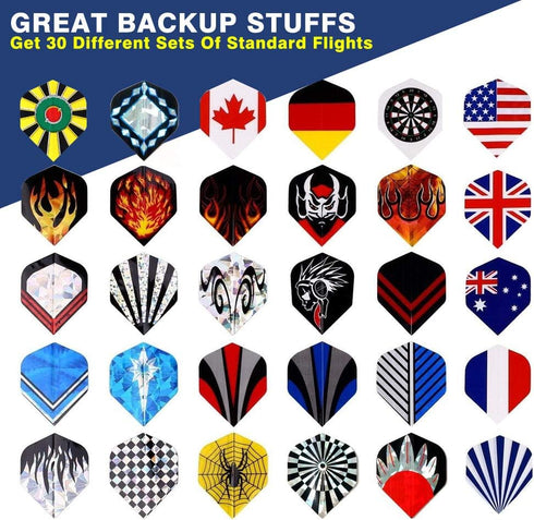 Tezoro Standard Dart Flights, 30 Sets, 90 Pcs, Durable Replacement Accessories, Rich Designs