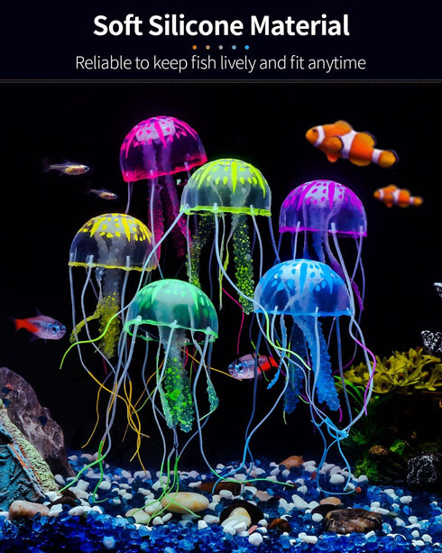 Uniclife 6 Pcs Glowing Jellyfish Ornament Decoration for Fish Tank Aquarium