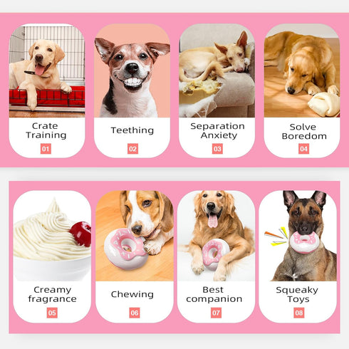 Cute Donut Dog Toy for Aggressive Chewers Indestructible Squeaky Dog Toys with Creamy Fragrance for Medium, Large Breeds Heavy Duty Durable Dog Chew Toys (Pink)