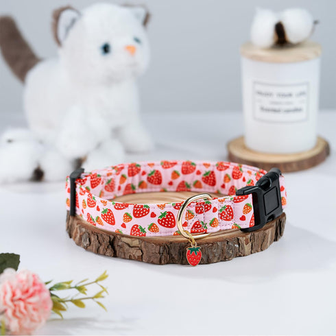 Cute Pink Strawberry Dog Collar for Small Medium Large Dogs, Soft Adjustable Design for Girl Female Dogs