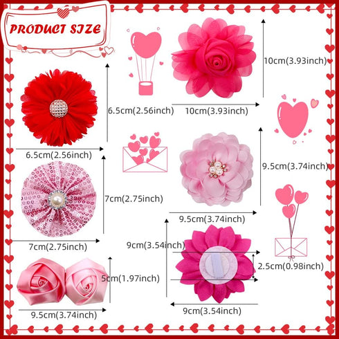 20pcs Pink Rose Red Pet Dog Collar Attachment Flower Bows, Slide Small Dog Collar Bowties for Holiday Grooming