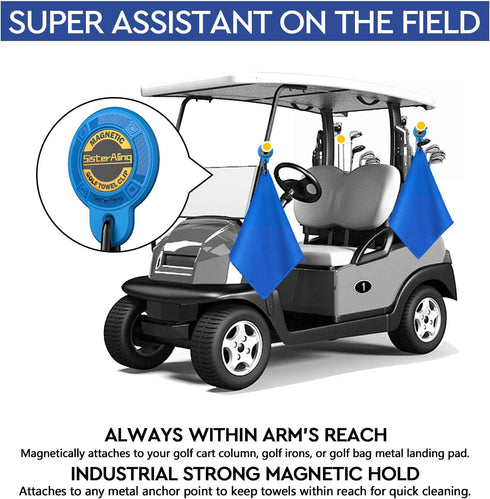 Magnetic Clip for Golf Towel, Removable Industrial Magnetic Accessories for Strong Hold to Golf Carts or Clubs (2, Blue)