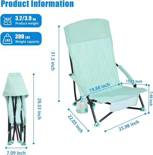 Backpack SUNNYFEEL Portable Low Beach Chair - Lightweight High Back Beach Chair with Cup Holder, Folding Sand Chair