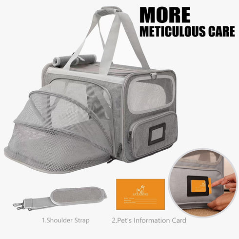Expandable Grey Cat Carrier - Small Dog Bag for Traveling, Bunny Rabbit Purse, TSA Airline Approved