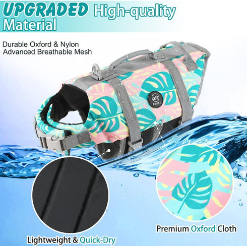 EMUST Dog Life Jackets - High Buoyancy Vests for Swimming, Beach Boating, for Small/Medium/Large Dogs, Greenleaf