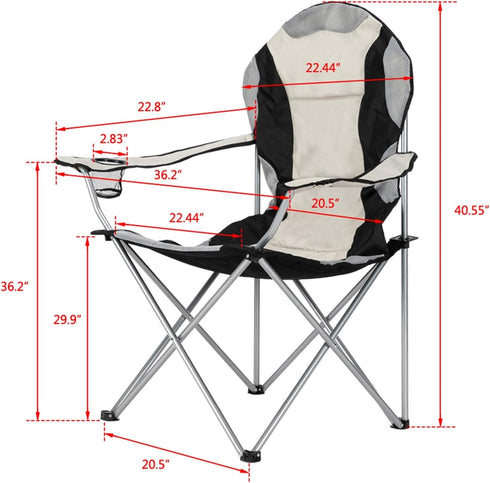 Kcelarec Portable Folding Camping Chair with Arm Rest Cup Holder and Carrying and Storage Bag (Medium-Grey&Black)