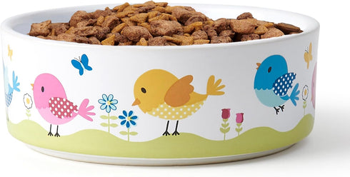 PetRageous 17011 Early Bird Cat Bowl, 2-Cup Capacity, 5-Inch Diameter, 2-Inch Tall, White, Dishwasher Safe