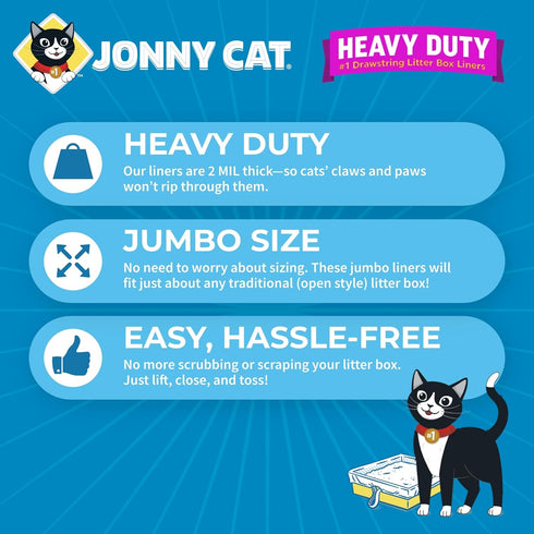 Jonny Cat Litter Box Liners, Fresh Scent Heavy Duty Tear & Leak Resistant, Jumbo 7 Count with Drawstring Close