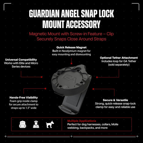 Guardian Angel Backpacks, Flashlight Snap Lock Mount Accessory Magnetic Mount with Screw-in Feature Clip Securely Snaps