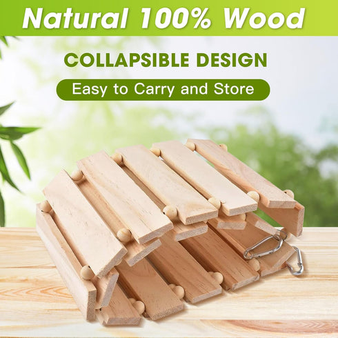Jorewood Chicken Coop Toy Natural Wooden Chicken Swing & Bridge Toys Multi-Functional Poultry Perch with Wooden Beads
