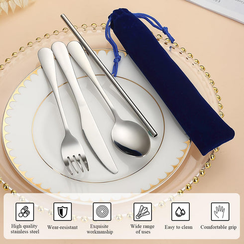 Kyraton Portable Flatware, Reusable Camping Flatware, Bento Box Silverware for School, Work, Office, Outdoor,