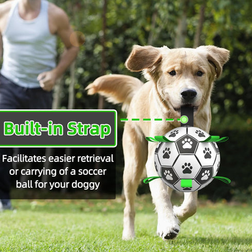 RUCACIO Dog Ball with 9 Straps - Interactive Toys for Puppy, Durable Soccer Balls with Handle for Small & Medium Dogs