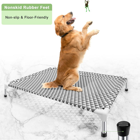 Elevated Outdoor Dog Bed, Updated Raised Pet Cot, Indoor Durable with No-Slip Rubber Feet, Fits up to 100lbs, Gray, L