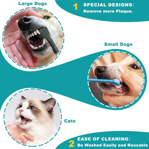 uyiixoxo 360-Degree (9 Pack) Dog Toothbrush Kit, Finger Three-Sided Design, Non Slip Dual Head Dog Toothbrush, Easy