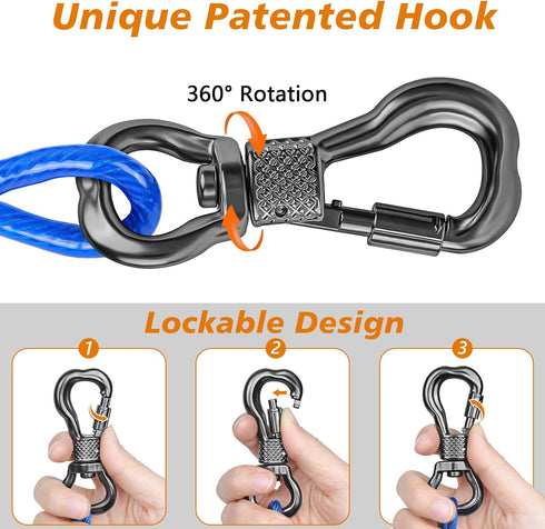 XiaZ 10ft Dog Tie Out Cable, Steel Wire Runner for Yard, Durable Lockable Clips for Medium Dogs