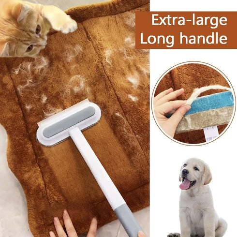 Pet Hair Remover, 4 in 1 Cat and Dog Hair Remover with Extra Long Handle, 17-Inch for Furniture and Carpet