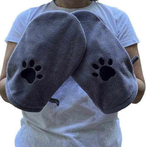 Penny & Niko Microfiber Pet Towel Mitts - 2 Pack Large Paw Cleaning Mitts for Dogs and Cats, Gray