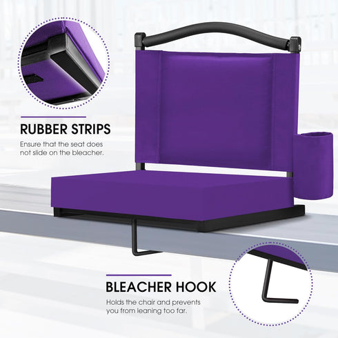 Fragess Bleacher seat, Stadium Seats with Back Support and Thick Cushion, Bleacher Chairs with Shoulder Strap and Side