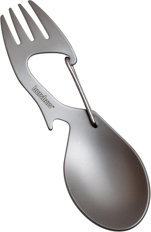 Kershaw Ration Multi Tool Spork, Stainless Steel Spoon, Fork, Carabiner, Bottle Opener, Regular and XL Sizes
