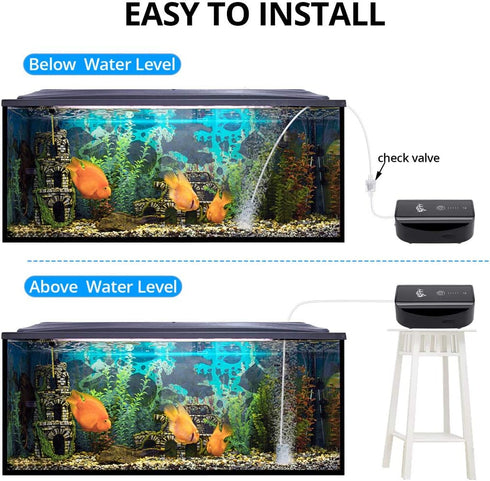 AQQA Aquarium Air Pump, Battery Rechargeable Portable Oxygen Pump for Fresh & Saltwater Tanks, 1.7 W