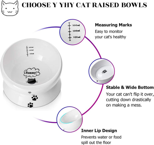 Y YHY Elevated Cat Food Bowl, Raised Pet Food and Water Bowl for Cat and Small Dog, 15oz, Dishwasher Safe